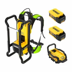 This cordless concrete vibrator backpack features a brushless motor delivering 12,000 vibrations per minute. It includes two 10.0 Ah batteries for extended runtime. Used for consolidating freshly poured concrete to remove air pockets and ensure uniform density in foundations, slabs, and precast applications.