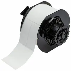 Thermal transfer precut label roll measuring 2 1/2 in x 1 in with a rubber, removable and repositionable adhesive. Designed for use with the i5300 printer series. Suitable for temporary industrial identification where labels must be removed or repositioned without residue.