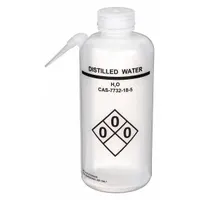 APPROVED VENDOR Wash Bottle: 750 mL, Distilled Water, Wide, Integrated Spout Spout, White (MPN 24J891)