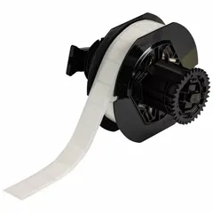 Thermal transfer precut label roll with removable and repositionable rubber adhesive. Labels measure 3/4 in x 3/4 in and are compatible with the i5300 printer series. Suitable for temporary identification, asset tracking, and inventory marking in industrial environments.