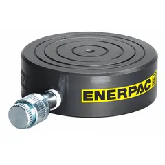 Single-acting hydraulic ram with 20 ton nominal capacity and 0 in nominal stroke length. Constructed in steel. Designed for lifting, pressing, or positioning heavy loads in confined spaces where standard rams cannot fit.