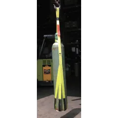 This nylon gas bottle sling is designed for lifting metal drums with a rim grip location. It accommodates drums with a minimum to maximum diameter of 20 inches and has a weight capacity of 1000 lb. The sling is yellow and suitable for material handling applications requiring secure lifting of cylindrical loads.