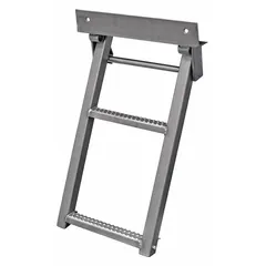 This retractable truck step provides a secure stepping surface for accessing truck beds or trailers. It features a stainless steel construction with a silver finish and a non-slip tread for traction. The step has a 2 1/4 in depth. Suitable for fleet maintenance and vehicle access applications.