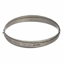Replacement blade for band saws used in cutting metal, wood, or other materials in manufacturing, fabrication, and maintenance operations. Designed as a blade component for industrial cutting equipment.