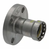 This gas steel press pipe fitting connects 1-1/4 in carbon steel piping to flanged equipment via a press-fit connection. Constructed from carbon steel with HNBR sealing, it is used in commercial and industrial gas supply systems requiring leak-proof joints
