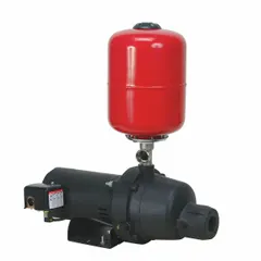 This shallow-well jet pump system is designed for water transfer from wells up to 25 feet deep. It operates on single-phase power at 115/230V AC and does not include an ejector; a separate ejector kit is required for depths beyond 15 feet. Suitable for residential or light commercial water pressure boosting and irrigation.