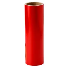 Solid red vinyl floor marking tape, 12 inches wide by 12 feet long, 4 mil thickness. Part of the B-7569 series with no printed legend. Used for visual demarcation of aisles, hazard zones, and work areas in industrial environments.