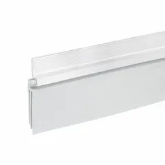 This door sweep seals the gap under a door to block drafts, dust, insects, and moisture. It is constructed of aluminum and vinyl in a white finish. Measures 36 inches long by 2 inches wide. Suitable for residential and light commercial applications.
