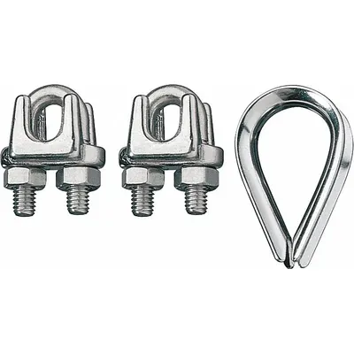 RONSTAN Wire Rope U-Bolt Clip and Thimble Kit: 1/4 in Compatible Rope Dia - Clip & Thimble Kits