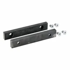 Steel screw-in vise jaw cap for 6-inch vise jaw width. Includes 4 screws for installation. Serrated surface provides secure gripping of workpieces in machining, assembly, and repair tasks.