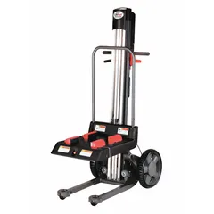 This MAGLINER platform lift truck combines an electric lift mechanism with manual push mobility, featuring a steel frame and an 18 x 18 in platform. It is designed for lifting and transporting loads up to 350 lb in warehouses, manufacturing, and maintenance facilities, with a workbench top that allows operators to raise materials to a comfortable working height.
