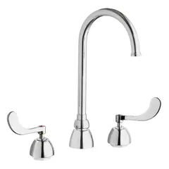 This widespread deck-mounted faucet is constructed from cast brass and features two handles. It is suited for kitchen or bathroom installations requiring a gooseneck profile. The faucet is part of the Series 786 line.