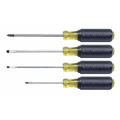 This 4-piece screwdriver set includes Phillips and slotted tip types for general assembly, electrical work, and maintenance tasks. The set features a 1/16 in tip size suitable for precision applications. Each tool is designed for manual fastening and loosening of screws in common hardware and equipment.