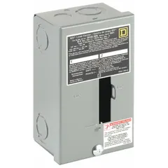 Indoor main lug load center for distributing power from a separate main breaker in branch circuit applications. Rated 30A, 120/240V AC, 1-phase, 2 spaces, 10kA short circuit current rating. Includes surface cover enclosure; supports 0 tandem breakers.