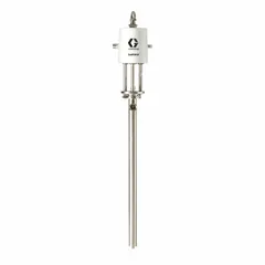 This GRACO sanitary piston air-operated drum pump delivers up to 4 gpm and handles fluid temperatures up to 250°F. The pump-only unit is designed for transferring fluids in sanitary processing environments where piston-driven operation is required.