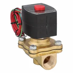This REDHAT solenoid valve is a 2-way, 2-position normally closed valve with a 1/2 in pipe size and 24V DC operation. It features a watertight coil enclosure and is rated explosion proof/watertight, suitable for controlling the flow of liquids or gases in industrial automation, process control, and fluid handling systems.