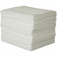 Polypropylene sorbent pad in white, supplied as a bale of 100 pads. Each pad absorbs up to 42 oz of fluid. Used for absorbing industrial spills, leaks, and drips in maintenance, manufacturing, and facility environments