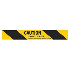 This vinyl floor marking tape features a black/yellow striped pattern with a black 'CAUTION DO NOT ENTER' legend. It is used to mark hazard zones and restricted areas in industrial facilities, helping to communicate safety warnings and prevent unauthorized access.