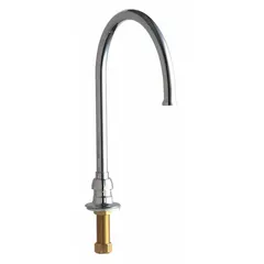 This gooseneck swivel spout is constructed of brass with a polished chrome finish. It has a flow rate of 1.5 gpm and includes mounting hardware. Suitable for use in commercial kitchens, laboratories, and industrial wash stations where a swivel spout is required.