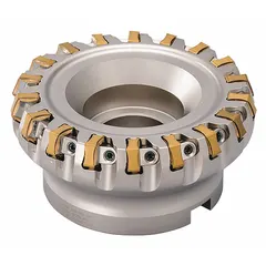 Indexable face mill with 70-degree lead angle for face milling operations on steel, stainless steel, and cast iron. Accepts standard indexable inserts for versatile cutting performance in general machining applications.