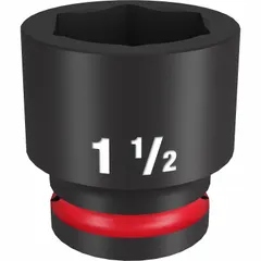 This 3/4" drive impact socket is designed for use with impact tools on 1-1/2" SAE hex fasteners. The 6-point configuration provides a secure grip on the fastener head. Suitable for heavy-duty fastening and loosening tasks in automotive, construction, and industrial settings.