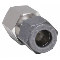 This PARKER Ferulok series adapter is a stainless steel flareless bite-type compression fitting for connecting 3/8 in OD tubing to 3/8 in pipe threads with 3/8-18 thread size. It is used in industrial fluid systems for hydraulic, pneumatic, and instrumentation applications requiring leak-resistant tube connections