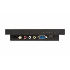 Portable LED video monitor with 1080p resolution, 450 cd/m² brightness, and 1,000:1 contrast ratio. Features composite input and swivel stand for wall or desk mount. Ruggedized for field use. Includes AC adapter/charger.