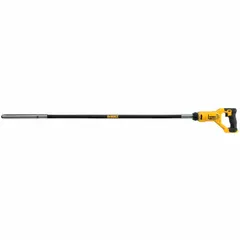 This 20V DC cordless concrete vibrator is a bare tool designed for consolidating fresh concrete in slabs, walls, and foundations. It features a 4-foot length, 1-1/8 inch diameter, and a 4-inch radius to remove air pockets and ensure uniform density. The handheld design allows for mobility and cord-free operation on construction sites.