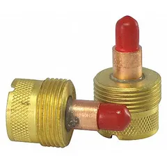 This large-diameter gas lens is designed for TIG welding torches, accommodating electrodes up to 3/32 in diameter. It improves shielding gas coverage and reduces turbulence for better weld quality. Supplied as a 2-pack, reference number 45V64S.