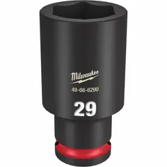 This 1/2" drive impact socket features a 29 mm metric, 6-point, deep design with a friction retention system. The black phosphate finish provides corrosion resistance. It is used for fastening and loosening nuts and bolts with impact tools in applications requiring high torque.