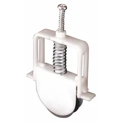 This roller assembly is a replacement component for sliding screen doors, supporting smooth operation in residential and light commercial applications. It measures 5 13/32 inches in overall height and length, comes in white with an unfinished finish, and is sold as a pair (1 PR).