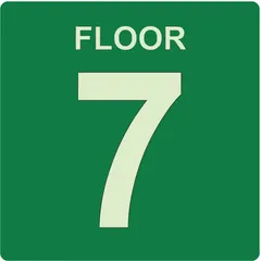 Plastic square floor sign with adhesive mounting, nominal size 8 in x 8 in. Glow-in-the-dark feature provides visibility in low-light conditions without external power. Not retroreflective. Suitable for marking pathways, exits, or hazards in industrial, commercial, or institutional settings.