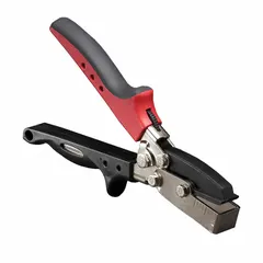 Steel siding cutter designed for cutting notches and drain tabs in J-channel. Overall length 9 in, cutting length 5/8 in. Used in siding and trim installation to create openings for water drainage and interlocking joints.