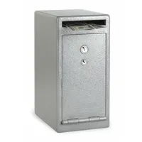 Steel depository safe with key lock and deposit slot. 0.23 cu ft capacity, 8 1/2 in H x 6 in W x 12 3/10 in D. Not fire rated. Suitable for securing cash or documents in retail, office, or service settings