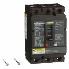 This 3-pole molded case circuit breaker is rated 150 A at 600V AC with a 65kA interrupting capacity at 240V AC. It features a fixed mount, lug terminals, and ABC phase protection in an HG configuration. Suitable for industrial electrical distribution systems requiring overload and short-circuit protection.