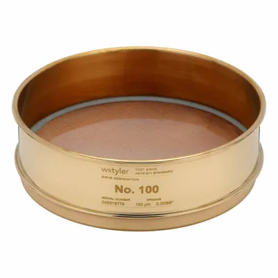 ADVANTECH Standard Brass Cloth Test Sieve: Brass, 8 in Outside Dia - Standard Brass Cloth Test Sieves