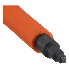 Insulated square screwdriver with #1 tip size, 4-inch shank length, and 8 1/4-inch overall length. Cushion grip handle. Used for turning square-recess fasteners in electrical work requiring shock protection.