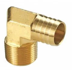 This brass push-on barbed hose fitting connects a 1 in I.D. hose to equipment with a 1 in male NPTF thread. It is suitable for air, water, and chemical transfer in industrial fluid handling systems.