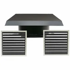 Roof-mount whole house fan with 22-inch blade, delivering up to 3,543 cfm and covering 2,771 sq ft. Operates on 115V AC (120V nameplate), single phase, with three speeds and speed controllability. Designed for high-static-pressure applications, includes a high-efficiency motor and quiet operation. Suitable for exhausting indoor air through the roof in residential or commercial spaces.