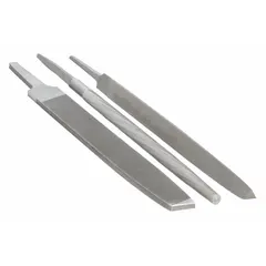 This file set includes three 6-inch files: a Mill Bastard, a Round Bastard, and a Slim Taper. Suitable for metalworking, deburring, and shaping tasks. Comes with a handle and a pouch for storage and portability.