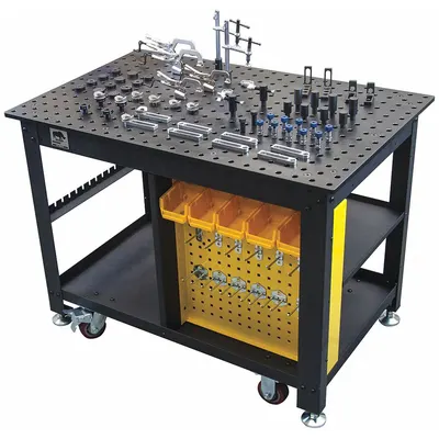RHINO CART Portable Welding Table: 36 in Ht, 30 in Dp, 48 in Wd, 1,500 lb Wt Capacity - Mobile Fixed-Height Modular Welding Tables with Fixturing Kit