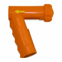 This orange rubber replacement component serves as an insulation cover, handle, or cartridge for spray systems. With an overall length of 5 1/4 inches, it is used in industrial cleaning and sanitation applications to maintain proper spray function