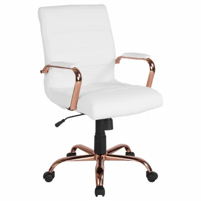 FLASH FURNITURE Office Chair: Whitney, White, Faux Leather Material, 19 1/2 in Back Ht - Fixed-Arm Office Chairs
