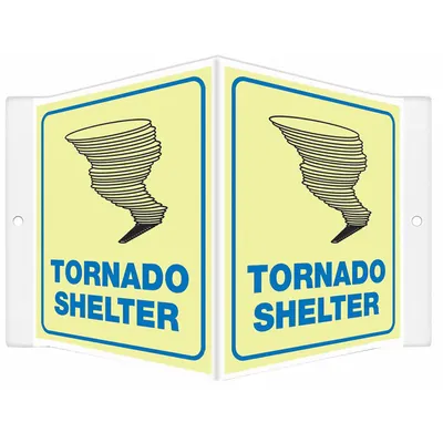 CONDOR Safety Sign: PETG, Mounting Holes Sign Mounting, 6 in x 8 1/2 in Nominal Sign Size - V-Shape Projection Tornado Shelter Signs