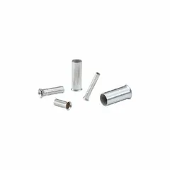 Non-insulated ferrule for terminating a single bare stranded wire up to 2 AWG. Ferrule diameter is 0.34 inches. Used to prevent wire fraying and ensure secure connections in terminal blocks and connectors for control panels and switchgear.