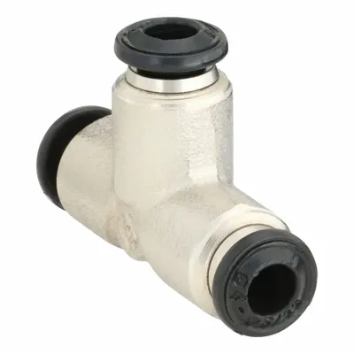 AIGNEP USA Push-Fit Tee Fitting: 3 mm OD x 3 mm OD x 3 mm OD Size, Nickel, Silver - Nickel-Plated Brass Tube Fittings