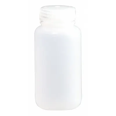 NALGENE Sampling Bottle: HDPE, 480 mL, 16 fl oz, Closure Included, Natural, 53-415 - HDPE Wide Mouth Round Lab Bottles