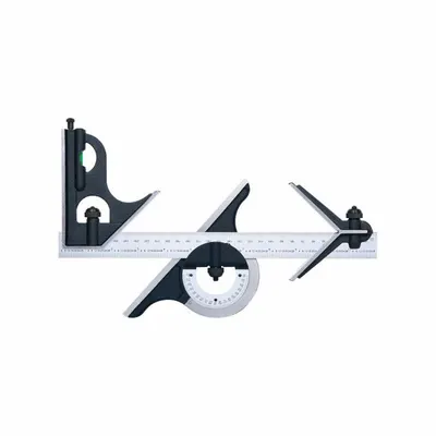 INSIZE Combination Square Set: Inch/Metric, Satin Chrome, Satin Chrome Stainless Steel - Combination Square Sets