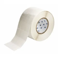 Thermal transfer precut label roll with removable rubber adhesive. Each label measures 1 7/16 in x 51/64 in, with 5,000 labels per roll. Compatible with IP Series printers. Used for temporary identification and labeling of equipment, panels, or inventory.