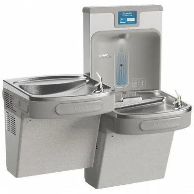 ELKAY Drinking Fountain with Bottle Filler: On-Wall, 8 gph @ 50°F, Gray - On-Wall Two-Level Drinking Fountains with Bottle Fillers